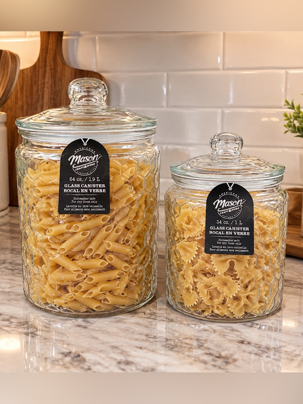 🆕 Mason Glass 🐝 Honeycomb Jars/ Canisters - Set of 2!